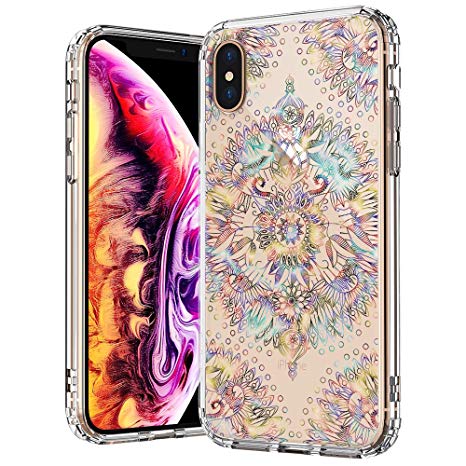 MOSNOVO Mandala iPhone Xs MAX Case, Gradient Ombre Mandala Pattern Printed Clear Design Transparent Plastic Back Case with TPU Bumper Protective Case Cover for iPhone Xs MAX