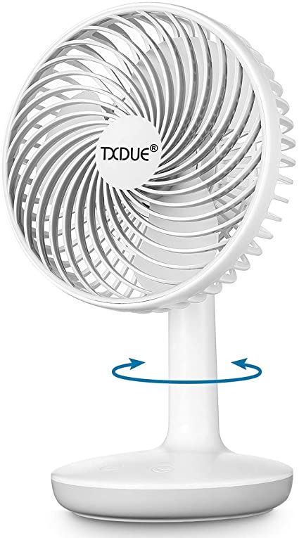 TXDUE Table Fan 6-Inch Small Personal Mini USB Fan 3 Speeds Natural Wind Mode Left and Right Automatic Rotation 3~12 Hrs Working Time 3000mAh Rechargeable Battery Incredibly Quiet (White)