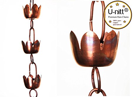 U-nitt 8-1/2 feet Pure Copper Rain Chain: lily cup 8.5 ft length #5225