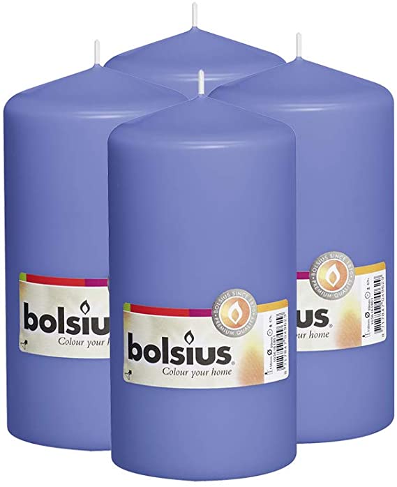 BOLSIUS Set of 4 Blue Unscented Dripless Pillar Candles- Clean Burning Smokeless Dinner Candles for Wedding & Home Decor Party Restaurant Spa- Aprox 3" x 6" Individually Wrapped