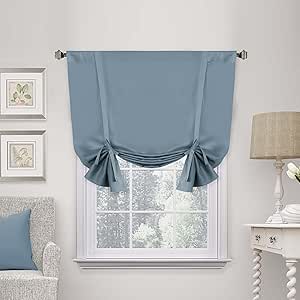 H.VERSAILTEX Blackout Tie Up Curtain Thermal Insulated Curtain Bathroom Curtain Stone Blue Tie Up Shade for Small Window (Rod Pocket Panel, 42 inches W x 45 inches L, Set of 1)