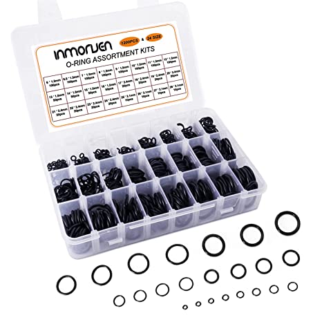INMORVEN 1200 Pcs O Ring Kit,24 Sizes Nitrile Rubber O Rings Assortment Kit with Storage Box for Plumbing,Faucet Tap,Auto Repair,Gas Connection,Resist to Oil,Heat and high Pressure.