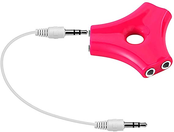 5-Way Multi Headphone Splitter, 3.5mm Audio Stereo Headset AUX Adapter 1/8” Earphone Earbuds Extension Cord, Compatible for iPhone/Samsung/LG/Tablets/MP3 - Honesun (UV Coating Pink)