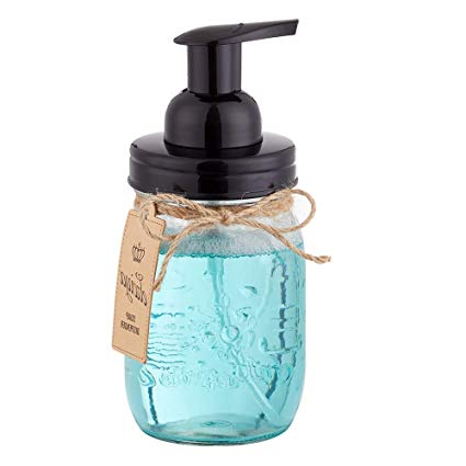 Elwiya Mason Jar Foaming Soap Dispenser - Rustproof Maons Jar Lid and Foam Soap Pump,Best Hand Soap Dispenser Glass for Bathroom Vanities,Kitchen Sink,Countertops - Black