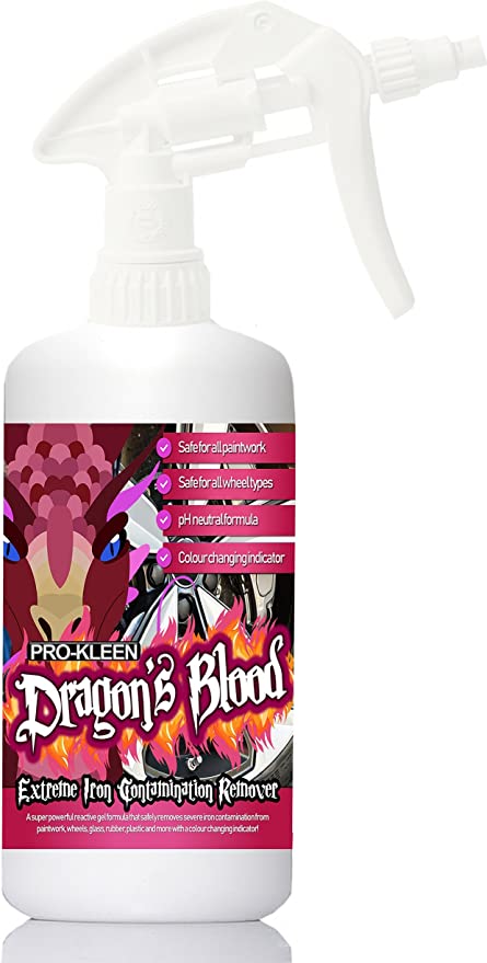 Pro-Kleen Dragon's Blood Extreme Iron Contamination Fallout Remover - Safe for Use on all Wheel Types (1L) Super Concentrated, Fast Acting Alloy Wheel Cleaner - Safe on all Paintwork, Glass and more