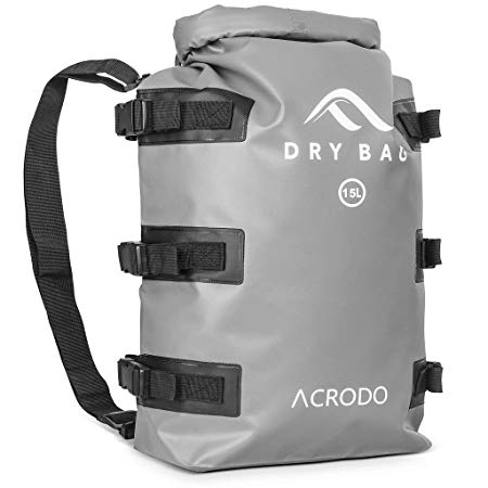 Acrodo Dry Bag Patented Waterproof Backpack - 15 Liter Floating Sack for Beach, Kayaking, Swimming, Boating, Camping, Travel & Gifts