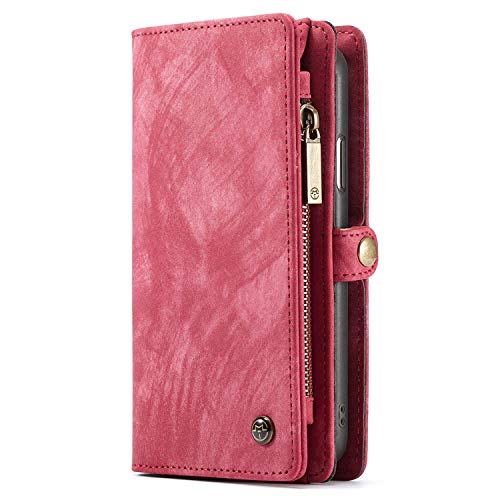 Leather Wallet Phone Case iPhone X/8/8 Plus/7/7 Plus/XS/XS Max/XR Premium Zipper Flip Wallet Case Cover With Detachable Magnetic Hard Case,4 Colors