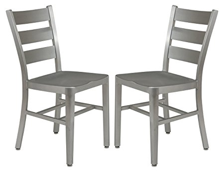 LeisureMod Delmar Modern Brushed Aluminum Dining Chair in Silver, Set of 2