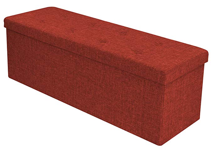 Sorbus Storage Ottoman Bench – Collapsible/Folding Bench Chest with Cover – Perfect Toy and Shoe Chest, Hope Chest, Pouffe Ottoman, Seat, Foot Rest, – Contemporary Faux Linen (Red)