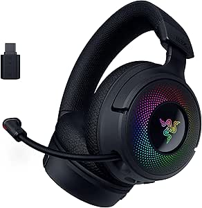 Razer Kraken V4 - Casque de Jeu sans Fil (Connectivité 3 Modes, Drivers Triforce 40mm, 9-Zone RGB Earcup Lighting, Mix & Volume adjustments, THX Spatial Audio) Noir