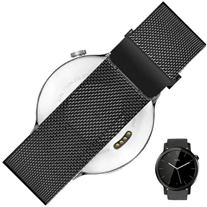 Rerii 22mm Magnetic Milanese Loop Stainless Steel Band Strap with Quick-Release Pins for Moto 360 2 46mm / Samsung Gear 2,Gear 2 Neo,Gear 2 Live / LG G Watch R W100, Urbane W150 / Pebble Time Steel