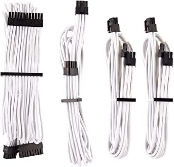 CORSAIR Premium Individually Sleeved PSU Cables Starter Kit – White, 2 Yr Warranty, for Corsair PSUs