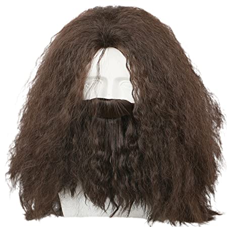 Coslive Hagrid Wig Movie Cosplay Brown Long Curly Hair Beard Costume accessories