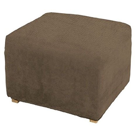 Sure Fit Stretch Pique 1-Piece - Ottoman Slipcover  - Taupe (SF29809)