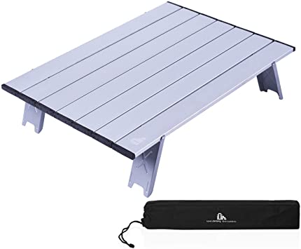 iClimb Ultralight Compact Mini Beach Picnic Folding Table with Carry Bag, Two Size (Silver - L)