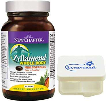 New Chapter Zyflamend Whole Body Supplement for Herbal Pain Relief Inflammation Response  - 180 Softgels Bundle with a Lumintrail Pill Case