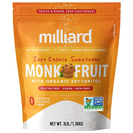 Milliard Monk Fruit Sweetener 1:1 Sugar Replacement, 0 Calories White Monkfruit with Erythritol