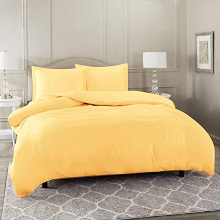 Nestl Bedding Duvet Cover 3 Piece Set – Ultra Soft Double Brushed Microfiber Hotel Collection – Comforter Cover with Button Closure and 2 Pillow Shams, Ligth Yellow - Queen 90"x90"