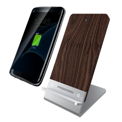 Fast Wireless Charger, Pasonomi Qi 3 coils Wireless Charging Pad for Samsung Galaxy S7 S7 Edge/ S6 Edge Plus Note 7 Note 5 and All Qi-Enabled Devices (Silver Wood)