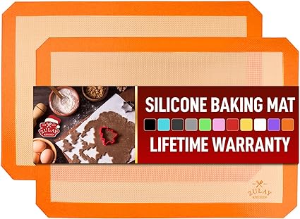 Zulay Kitchen (2 Pack) Silicone Baking Mat Sheet Set - Reusable Baking Mat Nonstick - Half Sheet Baking Mat For Oven - 16.5" x 11.6" (Orange)