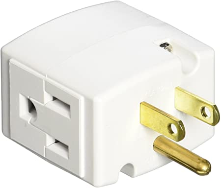 White Triple Cube Grounding Adapter, 15 Amp, 125 Volt