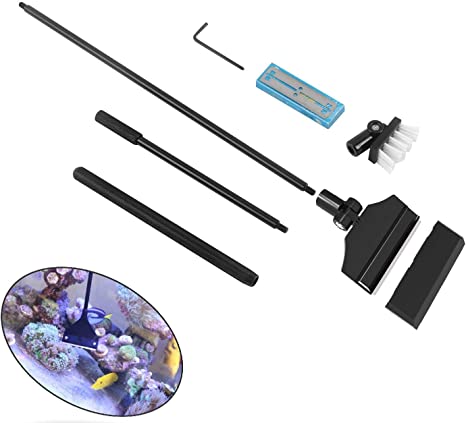 Fzone New Aluminum Magnesium Alloy Scraper Cleaner, Clean Brush with 10 Stainless Steel Blade for Aquarium Fish Plant Reef Tank Glass Cleaning Rotatable Head Extended to 26inch