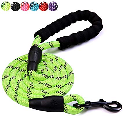 TwoYek Reflective Strong Dog Leash with Comfortable Padded Handle for Medium and Large Dogs Heavy Duty Chew Bite Proof Nylon Rope Leash for Night Safety 5 Ft