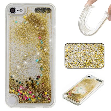 iPod Touch 6 Case,iPod Touch 5 Case, Ranyi [Liquid Glitter Quicksand Series] Soft Transparent TPU Flowing Floating Liquid Bling Sparkling Case for Apple iPod touch 5 6th Generation (gold)