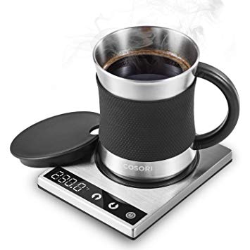 Cosori Coffee Mug Warmer & Mug Set,Electric 24Watt Beverage Cup Warmer for Desk Home Office Use,304 Stainless Steel 17oz Mug w/ Lid,Touch Tech & LED Backlit Display,Ideal for Gift,Coffee,Tea,Hot Cocoa