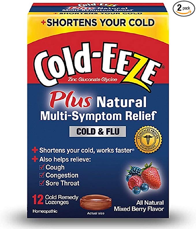 COLD-EEZE Cold Remedy Plus Natural Multi-Symptom Relief Lozenges, Mixed Berry Flavor 12 ea (Pack of 2)