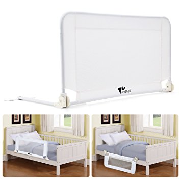 Amzdeal Bed Guard Child Secure Bed Rail Compact Portable Toddler Safety Fold Baby Bed Rail 102*40*50cm- White