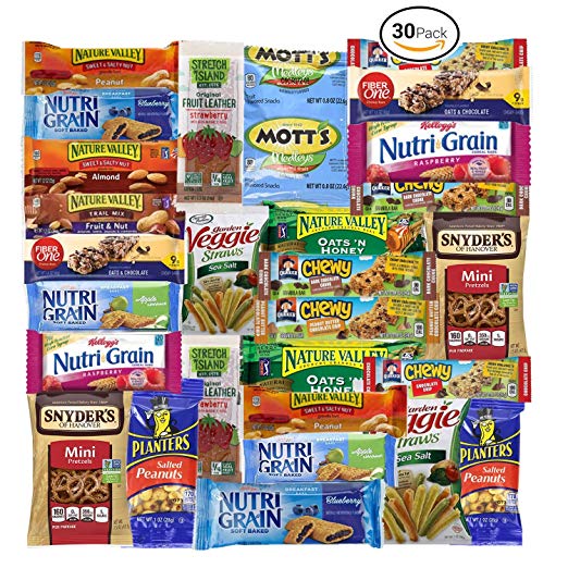Healthy Snacks Care Package (30 Count ) Ultimate Sampler Mixed Bars, Candy Snacks Box for Office, Meetings, Schools,Friends & Family, Military,College, Halloween , Snack Variety Pack