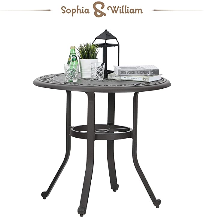 Sophia & William Outdoor Patio Dining Table Round, Modern Cast Aluminum Outdoor Furniture Dining Table with Umbrella Hole, 31.5" Dia x 29.1" H