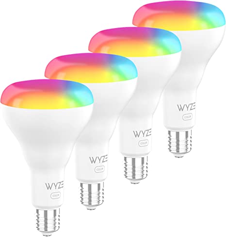 WYZE BR30 Wi-Fi Color Smart Floodlight Bulb, E26 Base, Dimmable 950 Lumens, 16 Million Colors, Works with Alexa & Google Assistant, No Hub Required, 4-Pack