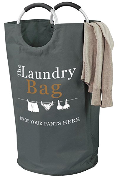 The Fine Living Company Laundry Hamper Bag Drop Your Pants Here with Aluminum Ring Handles, 81-Litre