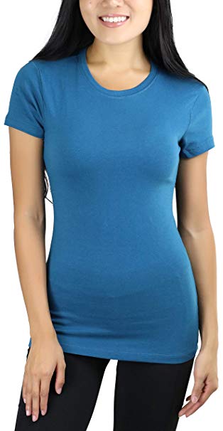 ToBeInStyle Women's Slim Fit Crew Neck Short Sleeve Longline Tee