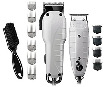Andis Barber Combo-Powerful High-speed adjustable clipper blade & T-Outliner T-blade trimmer with fine teeth for dry shaving, outlining and fading With a BeauWis Blade Brush Included