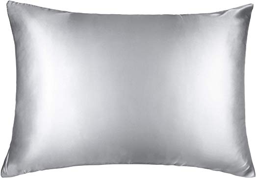 NTBAY Natural Mulberry Silk Queen Size Pillowcase for Hair and Skin, Both Side 19 Momme Pure Natural Silk, Hypoallergenic, with Hidden Zipper, 1pc, Silver Grey