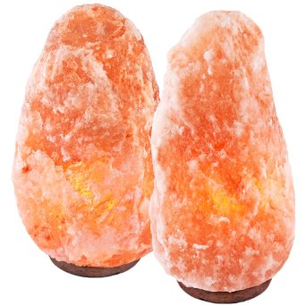 Crystal Decor Set of 2 Hand Crafted Natural Himalayan 13" Salt Lamp On Wooden Base