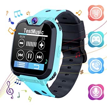 Kids Smart Watch Phone Smartwatches Music Player with SD Card Math Games Call Camera Alarm Recorder Calculator for Birthday Gift Toys Children Boys Girls (blue)