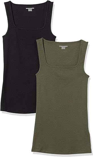 Amazon Essentials Womens 2-Pack Slim Fit Square Neck Tank