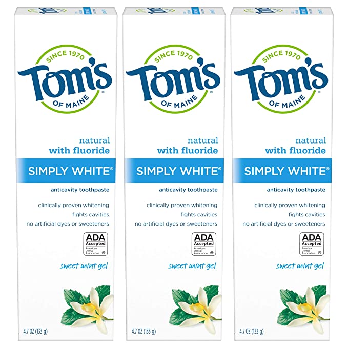 Tom's of Maine Simply White Toothpaste Gel, Whitening Toothpaste, Natural Toothpaste, Sweet Mint Gel, 4.7 Oz, 3 Pack