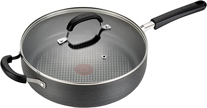 T-fal C03782 OptiCook Hard Anodized Thermo-Spot Scratch Resistant Titanium Nonstick Oven Safe PFOA Free Jumbo Cooker Saute Pan Fry Pan Cookware, 5-Quart, Black