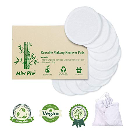 Reusable Cotton Pads Face | Pack 13 include 12 pcs Washable Makeup Remover & Laundry Bag | Organic Skincare Cleaning Bamboo Cloth Rounds Facial Wipes Eye Lip (13 pcs)