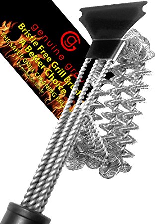 Grill Brush - Bristle Free - Bbq - Barbecue Grill Brush with Scraper - Commercial Stainless Steel Bbq Grill Cleaner - Safer Choice No Bristles in Your Food
