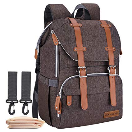 Diaper Bag Backpack, Large Baby Bag Multi-Function Waterproof Nappy Bag with Changing Pad and Stroller Straps for Unisex Travel Shopping (Coffee)