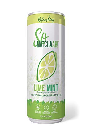 SoMATCHAAH! Sparkling Matcha Tea Fruit Antioxidant Drink, Lime Mint (12 pack) 12-fl-oz cans
