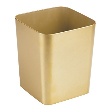 mDesign Square Shatter-Resistant Plastic Small Trash Can Wastebasket, Garbage Container Bin for Bathrooms, Powder Rooms, Kitchens, Home Offices - Soft Brass Finish