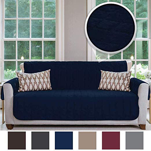Gorilla Grip Original Velvet Slip Resistant Luxury Sofa Slipcover Protector, Seat Width Up to 70" Patent Pending, 2" Straps/Hook, Couch Furniture Cover for Pets, Dogs, Kids, Cats (Sofa: Navy Blue)