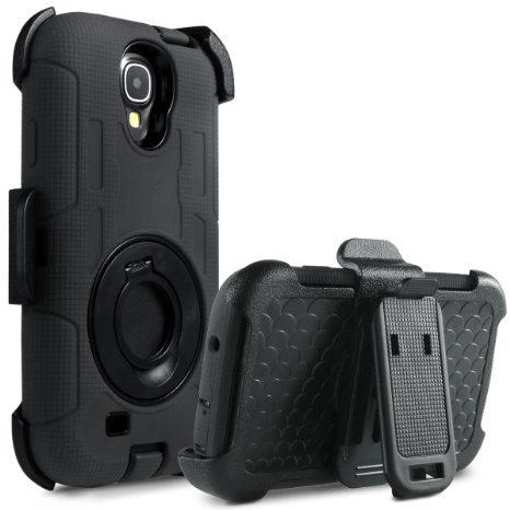 Galaxy S4 Case, S4 Case - ULAK Shockproof Hybrid Rugged Rubber Holster Case Cover for Samsung Galaxy S4 IV i9500 w/ Swivel Locking Belt Clip Kickstand -Black